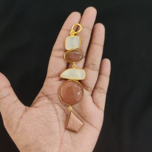 Navrabeads Sandstone Gemstone Pendants, 5 Stones | Gold Finish | Elegant Gemstone Pendant Set for Jewellery Making & DIY Designs