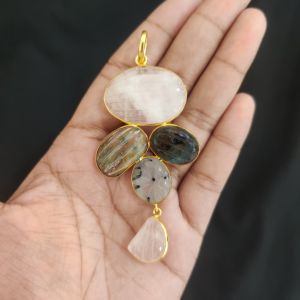 Navrabeads Mix Gemstone Pendants, 5 Stones | Gold Finish | Elegant Gemstone Pendant Set for Jewellery Making & DIY Designs