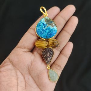 Navrabeads Mix Gemstone Pendants, 5 Stones | Gold Finish | Elegant Gemstone Pendant Set for Jewellery Making & DIY Designs