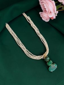 Navrabeads Gemstone Pendant Necklace with Bunch of 4 Freshwater Pearls | 18 Inches | Adjustable Rope or Chain