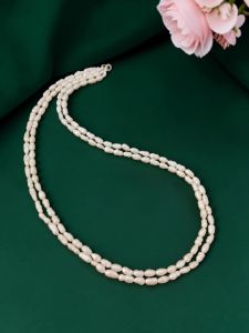 Navrabeads 2 Layer Freshwater Pearl Necklace | 20 Inches | Cream | Silver Rope Finish