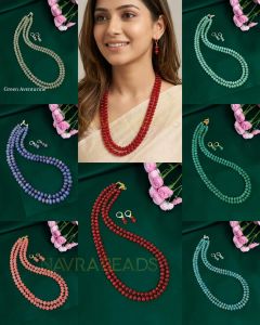 Navrabeads Pumpkin Bead Necklace with Matching Earrings | 2-Layer Design | 22 Inches | Pack of 7
