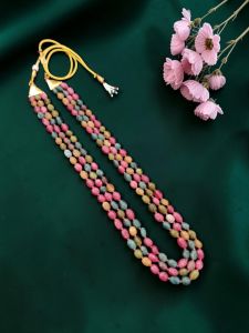 Navrabeads 3 Layer Quartz Necklace | 20 Inches | Adjustable Dori | Necklace