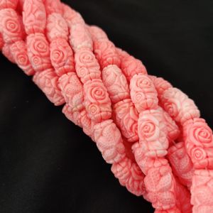 Navrabeads Synthetic Coral Dark Peach Carving Beads 14x20mm – 15 Inch String | Approx. 20 Beads for Jewellery Making
