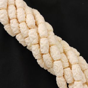 Navrabeads Synthetic Coral Cream Carving Beads 14x20mm – 15 Inch String | Approx. 20 Beads for Jewellery Making
