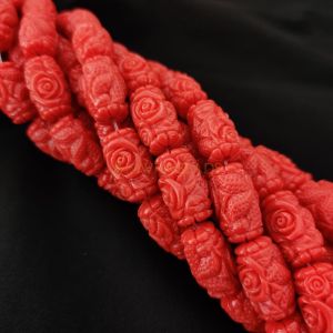 Navrabeads Synthetic Coral Orange Carving Beads 14x20mm – 15 Inch String | Approx. 20 Beads for Jewellery Making
