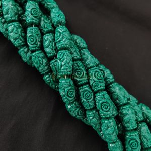 Navrabeads Synthetic Coral Dark Green Carving Beads 14x20mm – 15 Inch String | Approx. 20 Beads for Jewellery Making