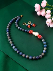 Navrabeads Lapis Coral Pearl Necklace | 20 Inches | Lapis Lazuli, Natural Coral Chips & Baroque Freshwater Pearl