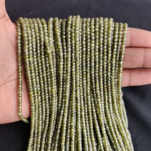Navrabeads Olive Green Cubic Zirconia Beads String 2x3mm – Premium CZ Faceted Crystal Spacer Beads, 14 Inch Strand, 135 Beads for Jewelry Making, Bracelet & Necklace Design
