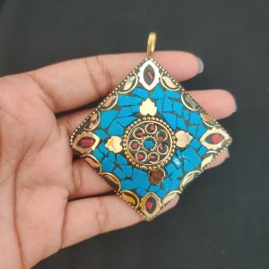 Tibetan Diamond Shaped Pendant, Turquoise blue Colour