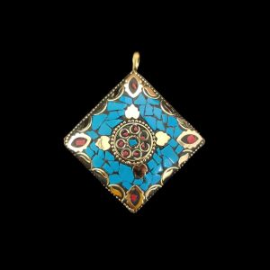 Tibetan Diamond Shaped Pendant, Turquoise blue Colour