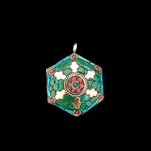 Tibetan Hexagon Shaped Pendant, Malachite Green Colour