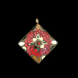 Tibetan Diamond Shaped Pendant, Red Colour