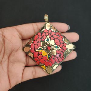 Tibetan Diamond Shaped Pendant, Red Colour