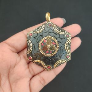 Tibetan Hexagon Shaped Pendant, Black Colour