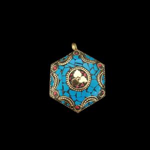 Tibetan Hexagon Shaped Pendant, Turquoise blue Colour