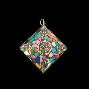 Tibetan Diamond Shaped Pendant, Multi Colour