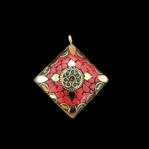 Tibetan Diamond Shaped Pendant, Red Colour