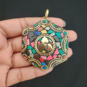 Tibetan Hexagon Shaped Pendant, Multi Colour