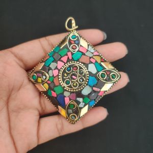 Tibetan Diamond Shaped Pendant, Multi Colour