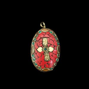 Tibetan Oval Shaped Pendant, Red Colour