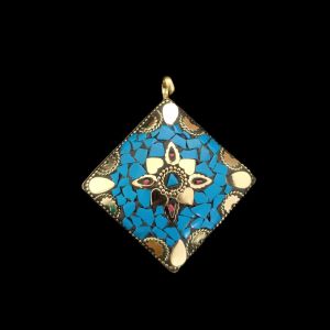 Tibetan Diamond Shaped Pendant, Blue Colour