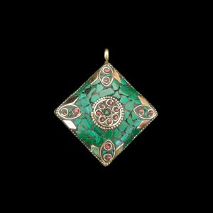 Tibetan Diamond Shaped Pendant, Malachite Green Colour