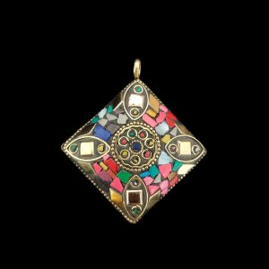 Tibetan Diamond Shaped Pendant, Multi Colour