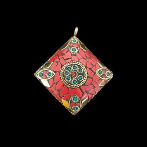 Tibetan Diamond Shaped Pendant, Red Colour