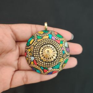 Tibetan Round Shaped Pendant, Multi Colour