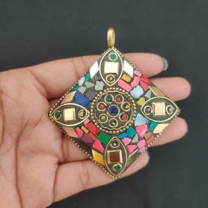 Tibetan Diamond Shaped Pendant, Multi Colour