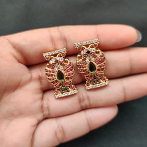 Navrabeads Kemp Side Connectors Ganda Perunda | White & Green with Ruby Pink Stones | Top & Bottom 7 Holes | 24 x 15 mm