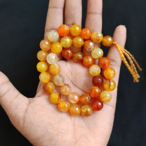 10mm Natural Onyx Beads, Faceted, Round, Double shade LIGHT Orange