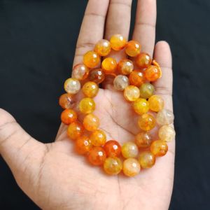 10mm Natural Onyx Beads, Faceted, Round, Double shade DARK Orange