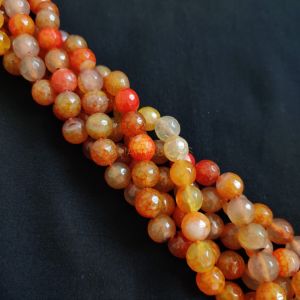 10mm Natural Onyx Beads, Faceted, Round, Double shade DARK Orange