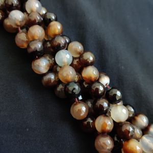 10mm Natural Onyx Beads, Faceted, Round, Double shade Coffee Brown