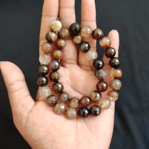 10mm Natural Onyx Beads, Faceted, Round, Double shade Coffee Brown
