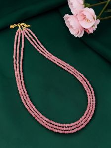 Navrabeads 3 Layer Agate Necklace | Pink | 20 Inches