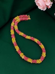 Navrabeads Agate Loreal Necklace | Pink & Yellow | 20 Inches | Back Chain