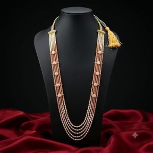 Navrabeads Zircon Beads with Pearl Necklace | Blush Peach | 22 Inches | Long Back Dori
