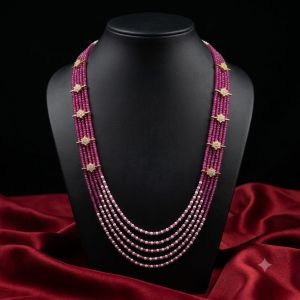 Navrabeads Zircon Beads with Pearl Necklace | Pink | 22 Inches | Long Back Dori