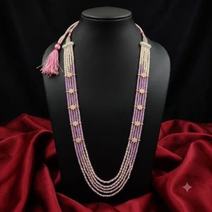 Navrabeads Zircon Beads with Pearl Necklace | Lavender | 22 Inches | Long Back Dori
