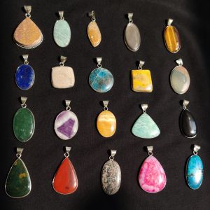 Pack of 20 pieces Premium Quality Mix Gemstone Pendants, Assorted, Silver Finish