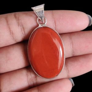 Red Jasper, Gemstone Pendant, 1 to 1.5", Silver finish