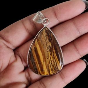 Tiger eye, Gemstone Pendant, 1 to 1.5", Silver finish