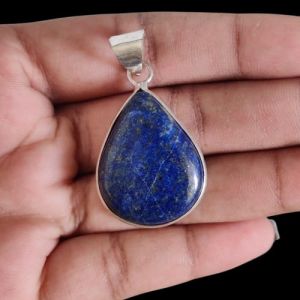 Lapis Lazuli, Gemstone Pendant, 1 to 1.5", Silver finish