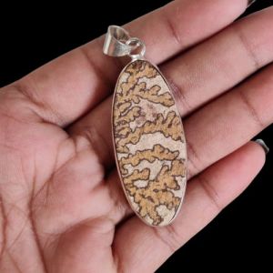 Psilomelane Dendrite Pendant, Gemstone Pendant, 1.5", Silver finish