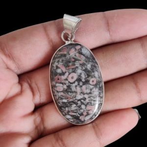 Gemstone Pendant, 1.5", Silver finish