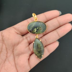 Navrabeads Mix Gemstone Pendants, 2 Stones | Gold Finish | Elegant Gemstone Pendant Set for Jewellery Making & DIY Designs
