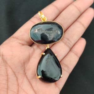 Navrabeads Mix Gemstone Pendants, 2 Stones | Gold Finish | Elegant Gemstone Pendant Set for Jewellery Making & DIY Designs